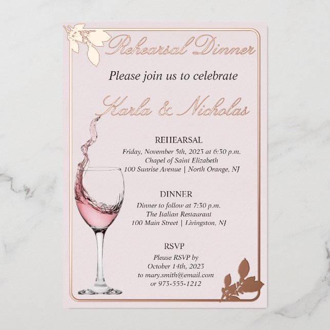 Invitation En Aluminium Dîner de répétition Toast floral, Blush (Recto)