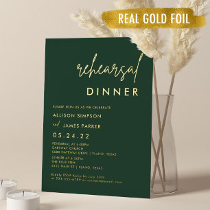 Invitation En Aluminium Dîner de répétition vert émeraude Gold Foil