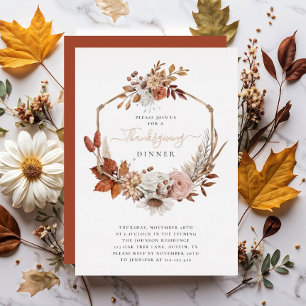Invitation En Aluminium Dîner de Thanksgiving aux feuilles d'automne rusti