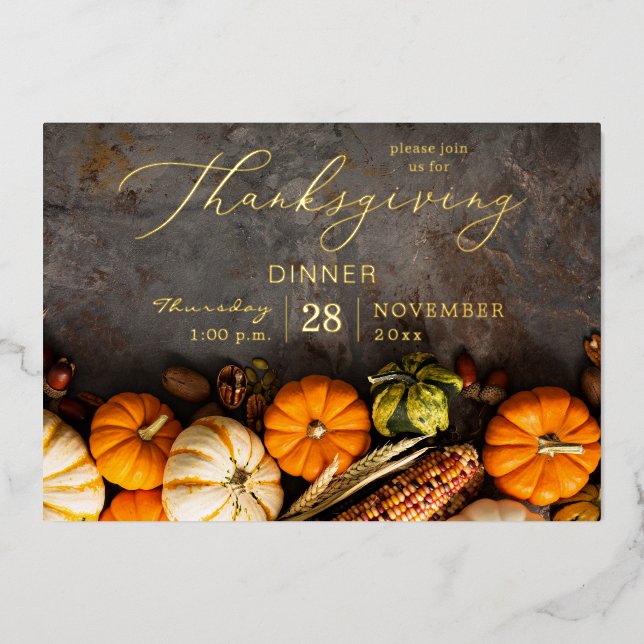 Invitation En Aluminium Dîner de Thanksgiving Citrouilles  (Recto)
