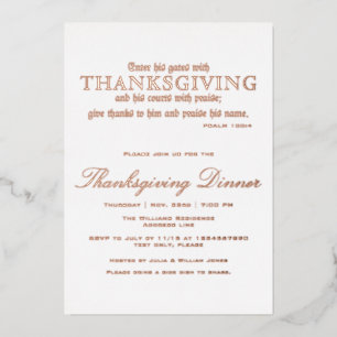 Invitation En Aluminium Dîner de Thanksgiving élégant Parti Psaume 100:4