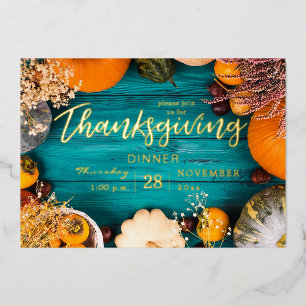 Invitation En Aluminium Dîner de Thanksgiving Fête Citrouille Bleue