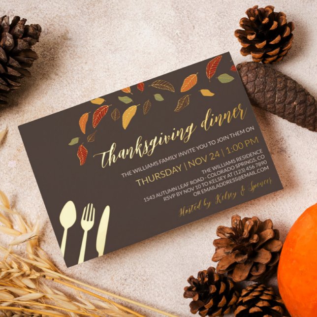 Invitation En Aluminium Dîner de Thanksgiving Feuilles dans le vent (Créateur téléchargé)