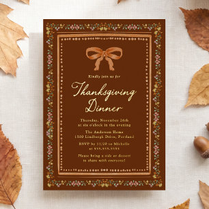 Invitation En Aluminium Dîner de Thanksgiving floral automnal marron vinta