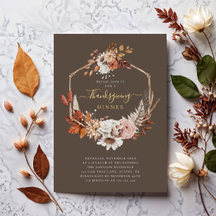 Invitation En Aluminium Dîner de Thanksgiving Floral Élégant d'Automne