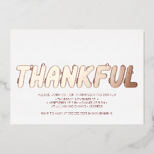 Invitation En Aluminium Dîner de Thanksgiving moderne reconnaissant or ros