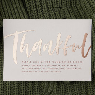 Invitation En Aluminium Dîner de Thanksgiving moderne remerciant en or ros
