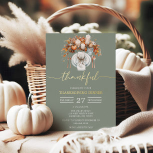 Invitation En Aluminium Dîner de Thanksgiving remerciements écriture feuil