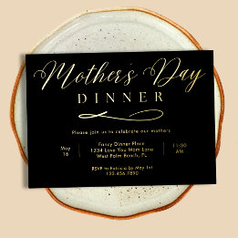 Invitation En Aluminium Dîner élégant de la fête des mères en noir et or