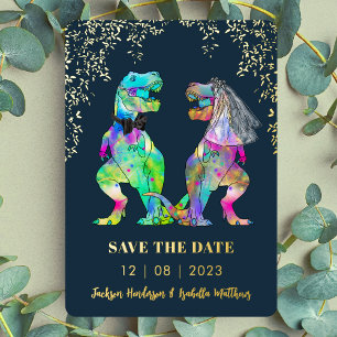 Invitation En Aluminium Dinosaur Mariage à thème Enregistrer la date Or