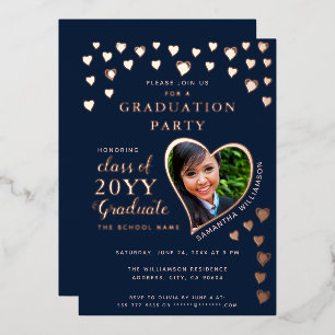Invitation En Aluminium Diplômé 2025 Marine Bleu & Rose Gold Graduation