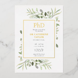 Invitation En Aluminium Diplôme de doctorat Élégante verdure Photo Graduat
