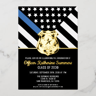 Invitation En Aluminium Diplômé de la police ligne bleue mince police