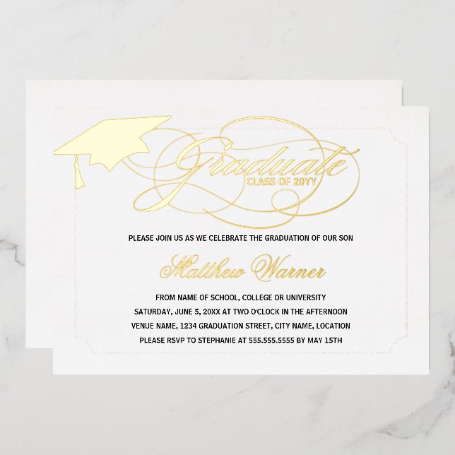 Invitation En Aluminium Diplômé de l'Elegant Script (Recto/Verso)