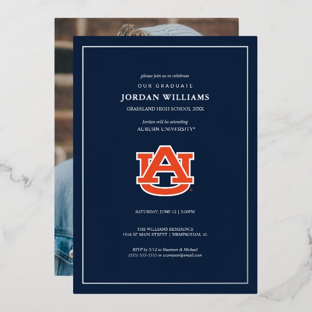 Invitation En Aluminium Diplôme de l'Université d'Auburn - Auburn Tigers (Recto/Verso)