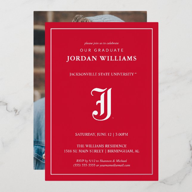 Invitation En Aluminium Diplômé de l'Université d'État de Jacksonville (Recto/Verso)