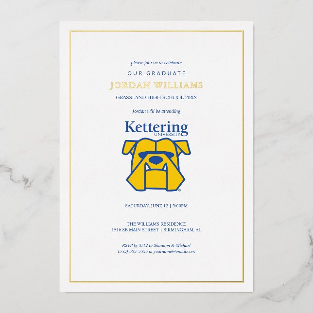 Invitation En Aluminium Diplômé de l'Université Kettering (Recto)