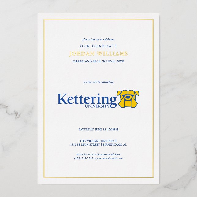 Invitation En Aluminium Diplômé de l'Université Kettering (Recto)