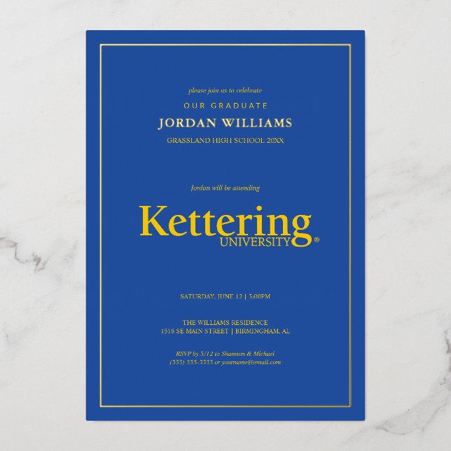 Invitation En Aluminium Diplômé de l'Université Kettering (Recto)