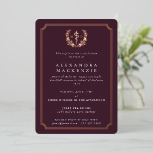 Invitation En Aluminium Diplôme de médecine Burgundy MD Asclépios + Couron