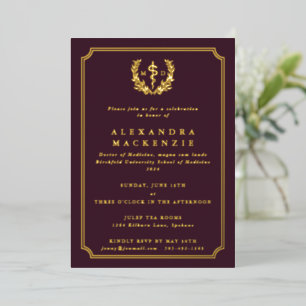 Invitation En Aluminium Diplôme de médecine Burgundy MD Asclépios + Couron
