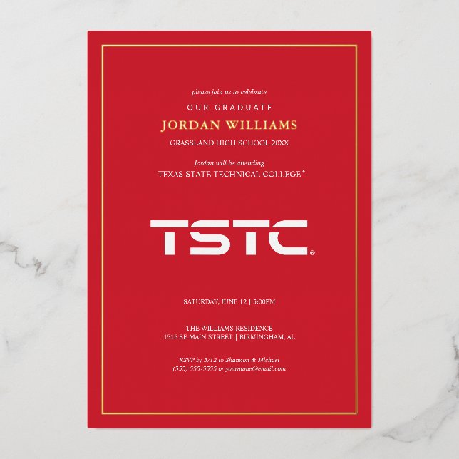 Invitation En Aluminium Diplômé de Texas State Technical College (Recto)