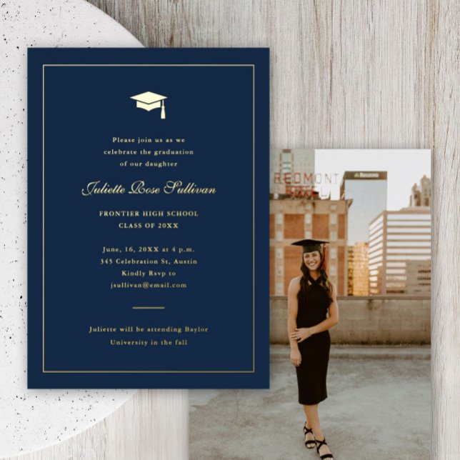 Invitation En Aluminium Diplôme de typographie simple (Elegant gold foil photo graduation invitations.)