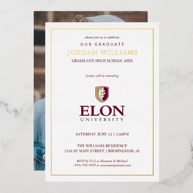 Invitation En Aluminium Diplômé d'Elon (Recto/Verso)