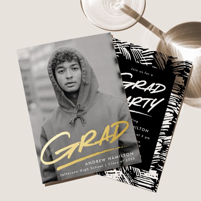 Invitation En Aluminium Diplôme en pointillé Photo Graduation Party Gold (Créateur téléchargé)