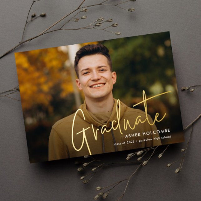 Invitation En Aluminium Diplômé en Script moderne Diplôme en photo simple (Créateur téléchargé)