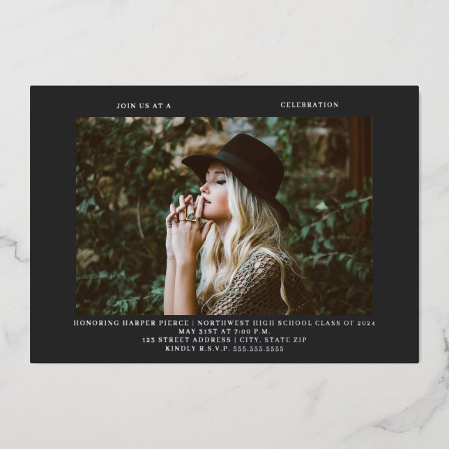 Invitation En Aluminium Diplôme Ligne photo Art gris foncé (Recto)