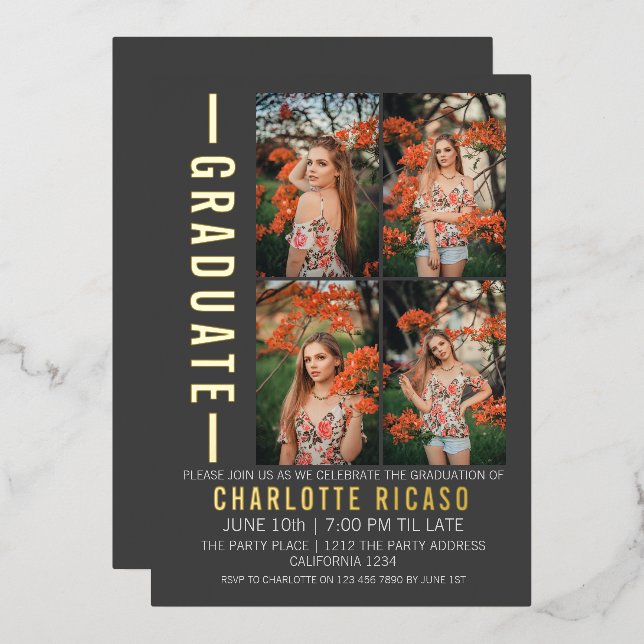 Invitation En Aluminium Diplôme Modèle photo moderne Personnalisé (Recto/Verso)