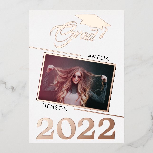 Invitation En Aluminium Diplômé moderne 2 photo Rose Gold (Recto)