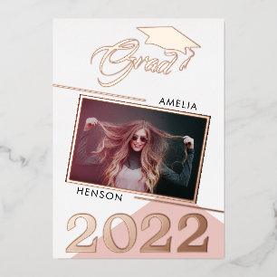 Invitation En Aluminium Diplômé moderne Dusty Pink 2 - Diplôme photo