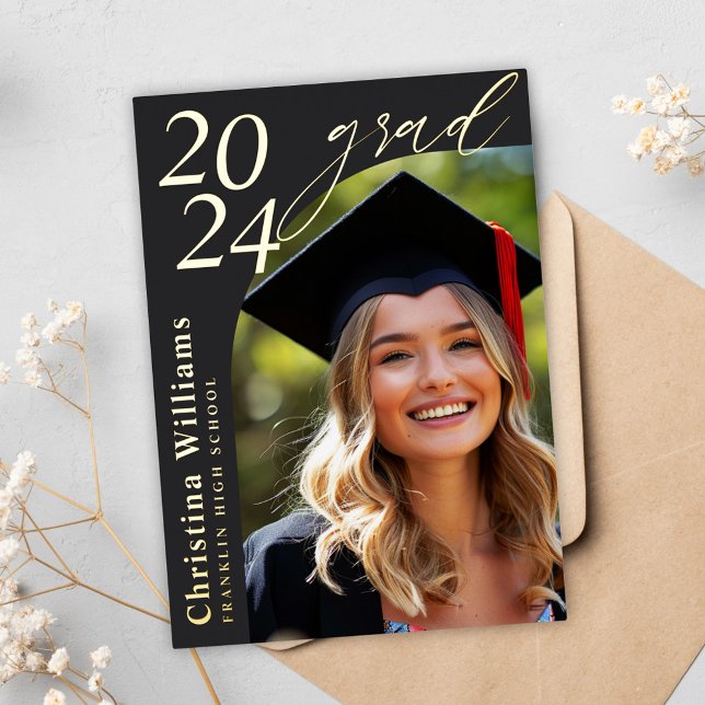 Invitation En Aluminium Diplômé Moderne Élégant Senior Photo Graduation (Graduate Modern Elegant Senior Photo Graduation Foil Invitation)