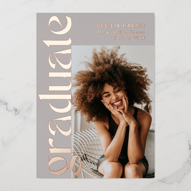 Invitation En Aluminium Diplômé Moderne Rose Gold Photo Diplôme En (Recto)