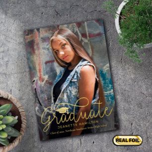 Invitation En Aluminium Diplôme photo avant/arrière de script perdu