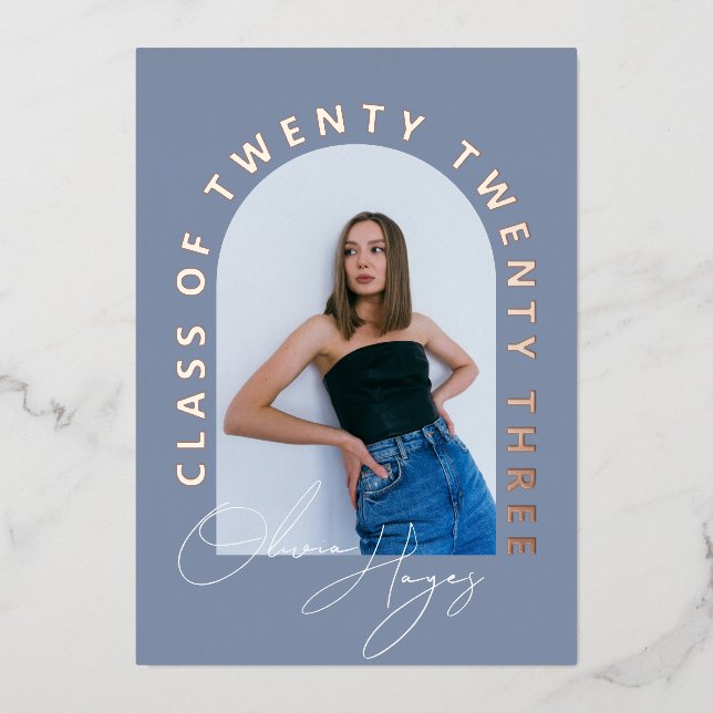 Invitation En Aluminium Diplôme photo de l'arc bleu poussiéreux (Recto)