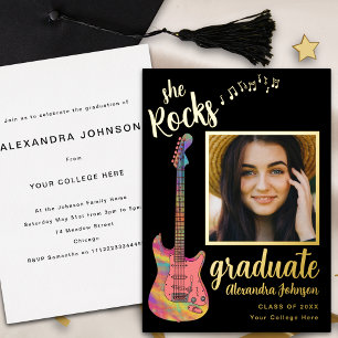 Invitation En Aluminium Diplômé Photo Partie de graduation Script Black Go