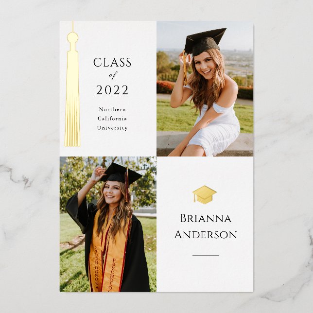 Invitation En Aluminium Diplôme Photo Tassel Or Blanc 2 (Recto)