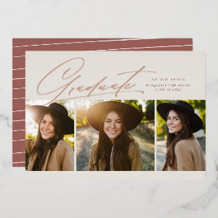 Invitation En Aluminium Diplômé trois photo simple rose gold remise des di