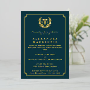 Invitation En Aluminium Diplôme Turquoise foncé MD Caduceus+Laurel Wreath