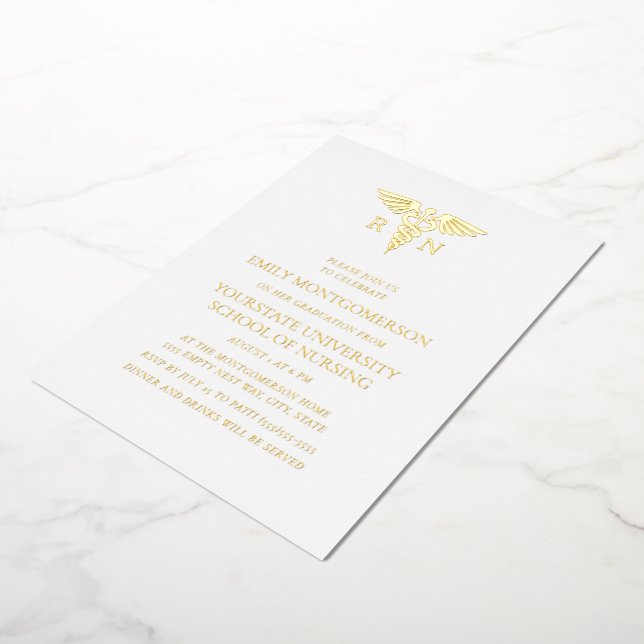 Invitation En Aluminium Diplômée de l'école d'infirmières en or blanc élég (Rotation)