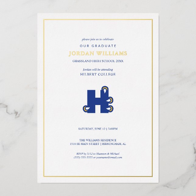 Invitation En Aluminium Diplômés de Hilbert College (Recto)