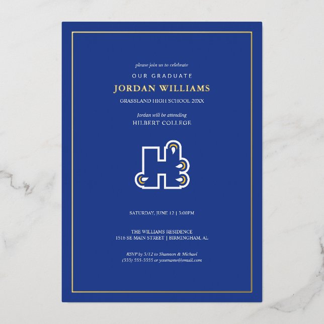Invitation En Aluminium Diplômés de Hilbert College (Recto)