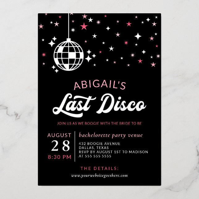 Invitation En Aluminium Disco Argent Disco Ball Stars Bachelorette Dernièr (Recto)