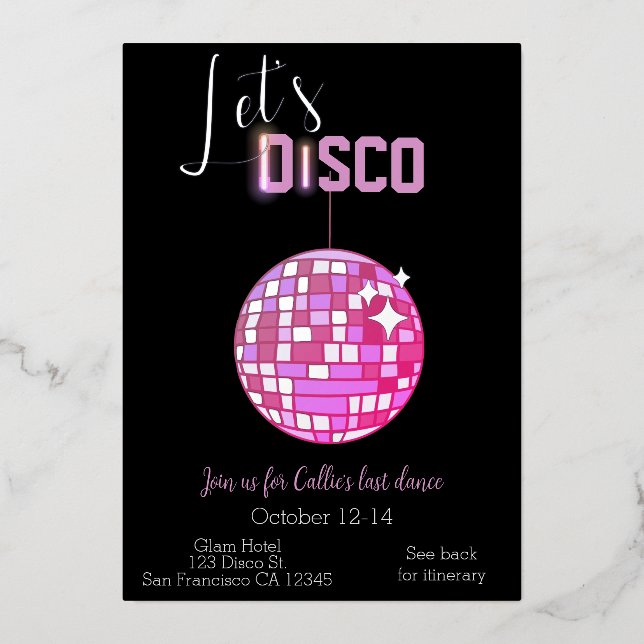 Invitation En Aluminium Disco Bachelorette Dernière Danse Neon (Recto)