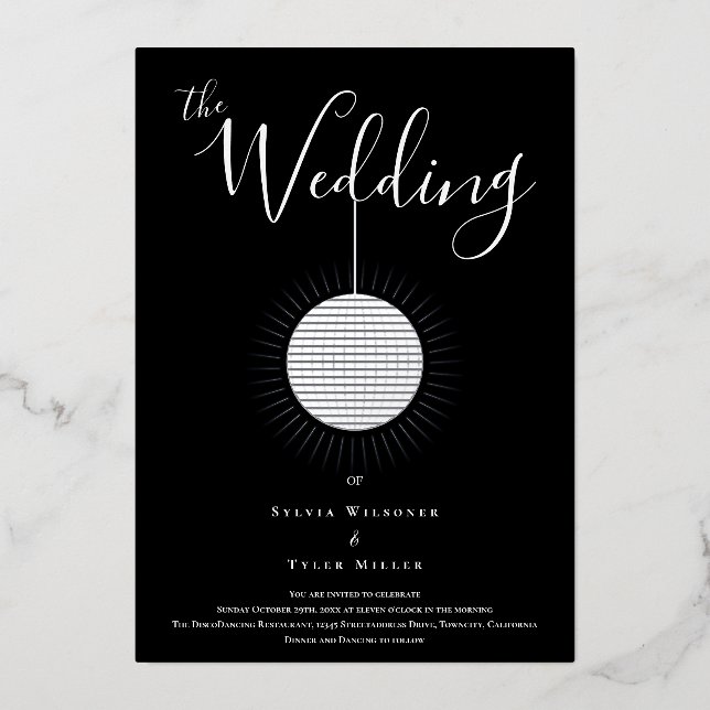 Invitation En Aluminium Disco Ball Black Silver Mariage (Recto)