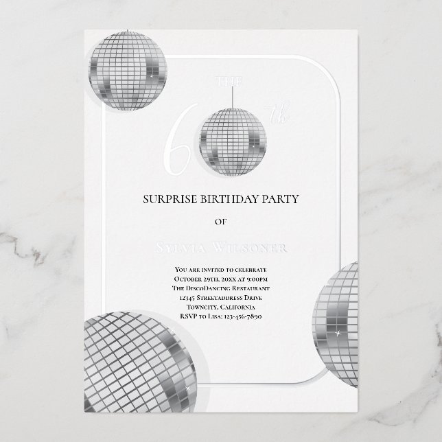 Invitation En Aluminium Disco Surprise 60e fête d'anniversaire (Recto)