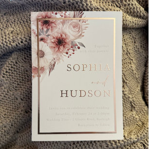 Invitation En Aluminium Divine Boho Blush Mariage Rose Gold Bordure